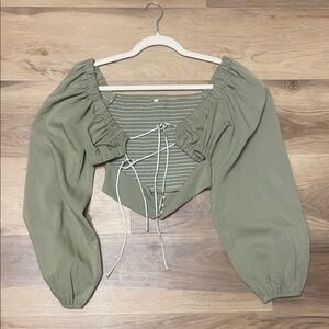 Olive Green Women's Puff Sleeve Top